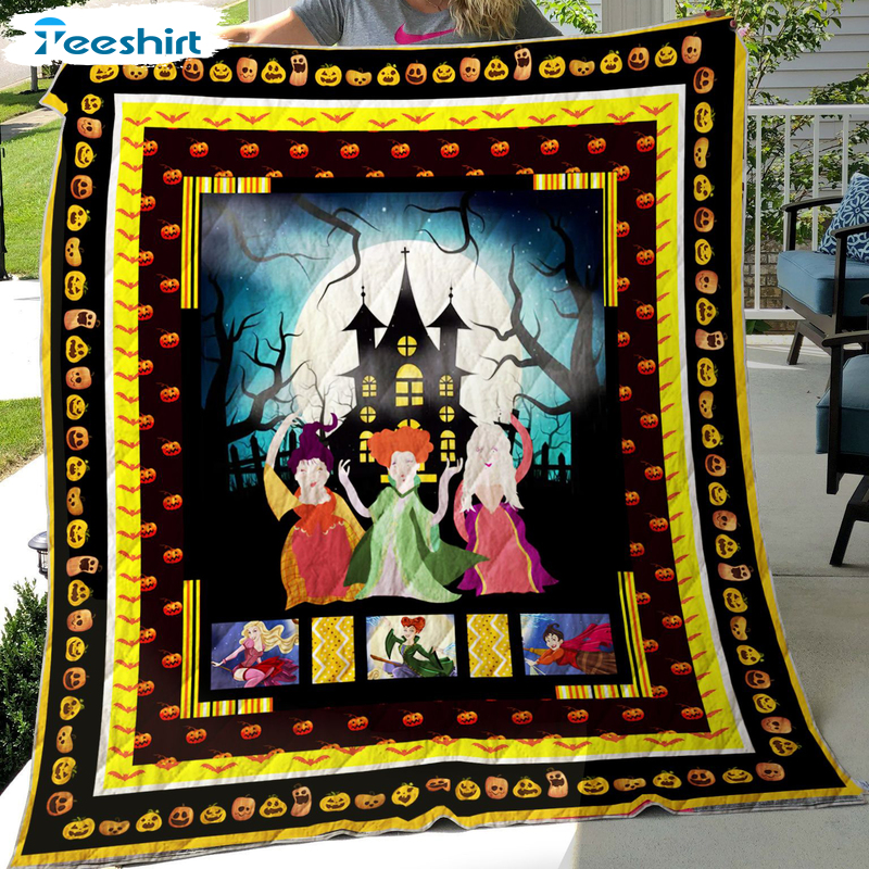 Three Witch And Castle Blanket, Funny Halloween Pumpkin Pattern Microfiber Plush Blanket Gifts For Men Women