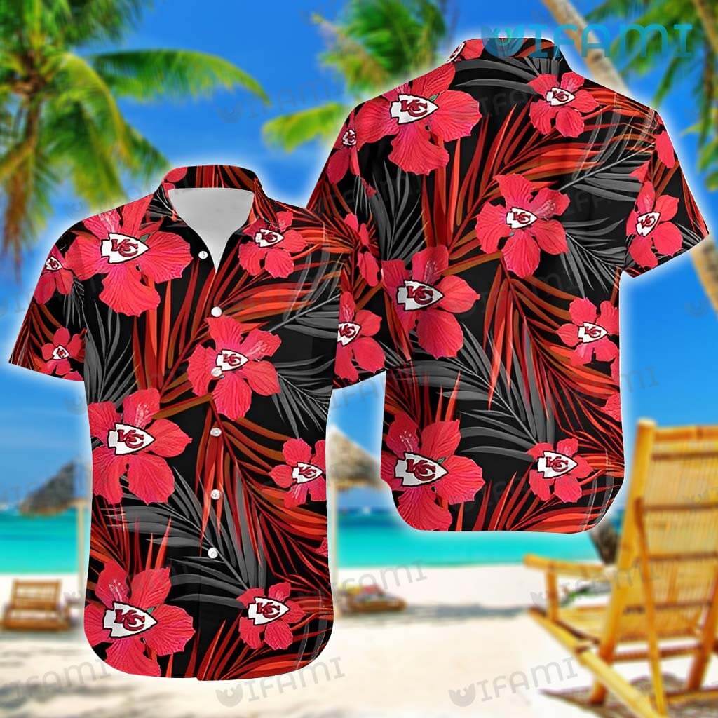 Kc Chiefs Hawaiian Shirt Big Hibiscus Palm Leaf Kansas City Gift