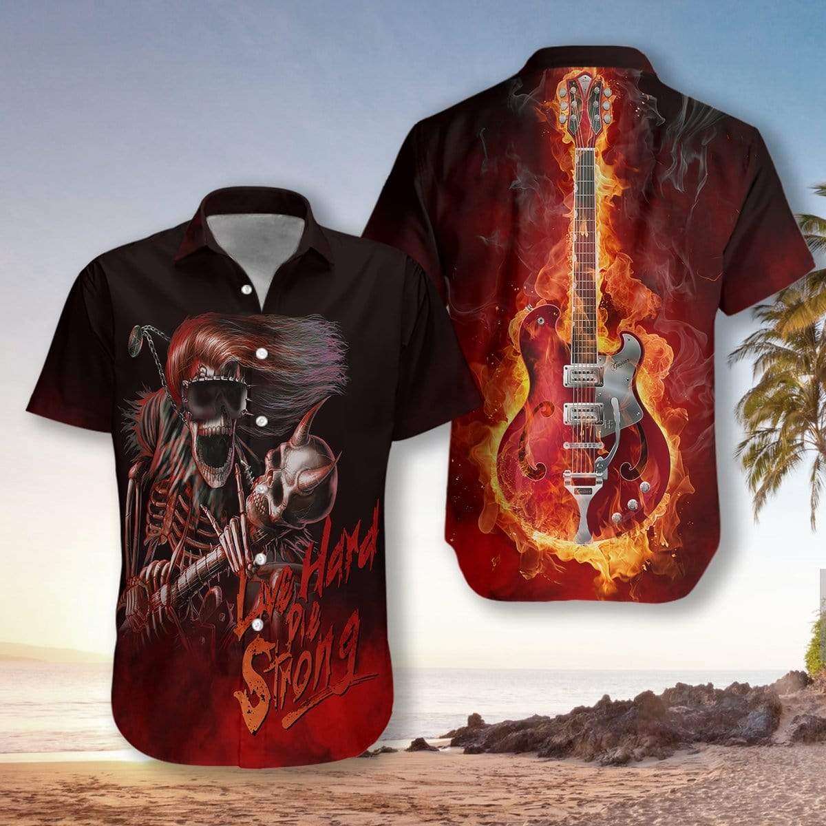 Live Hard Die Strong Skull Guitar Hawaiian Shirts Hawaiian Shirt