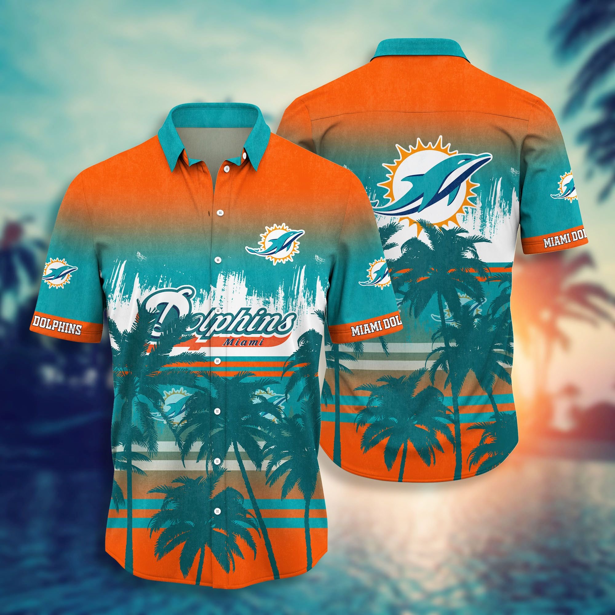 Nfl Miami Dolphins Custom Name Number Aqua Orange Trendy Hawaiian Shirt  Aloha Shirt - Trendy Aloha