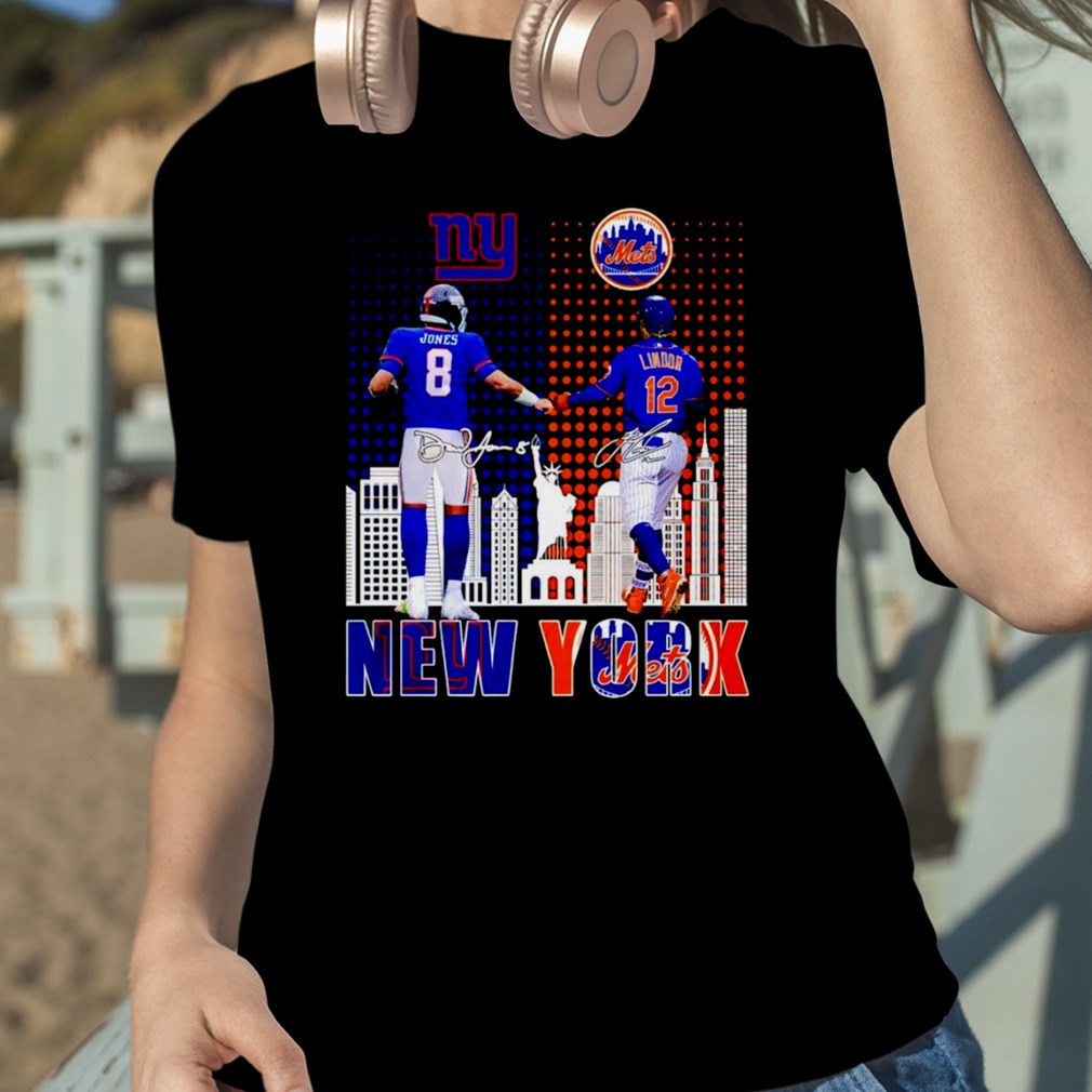 Daniel Jones - New York Giants x Francisco Lindor - New York Mets  Signatures Fan Gifts T-Shirt - Binteez