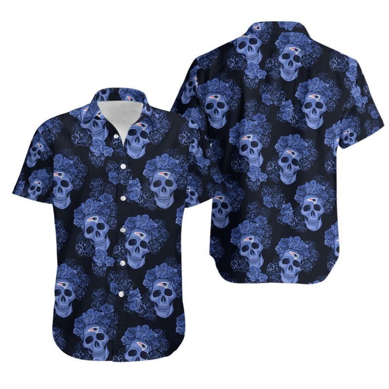 New England Patriots Mystery Skull And Flower Hawaiian Shirt For Fans-1