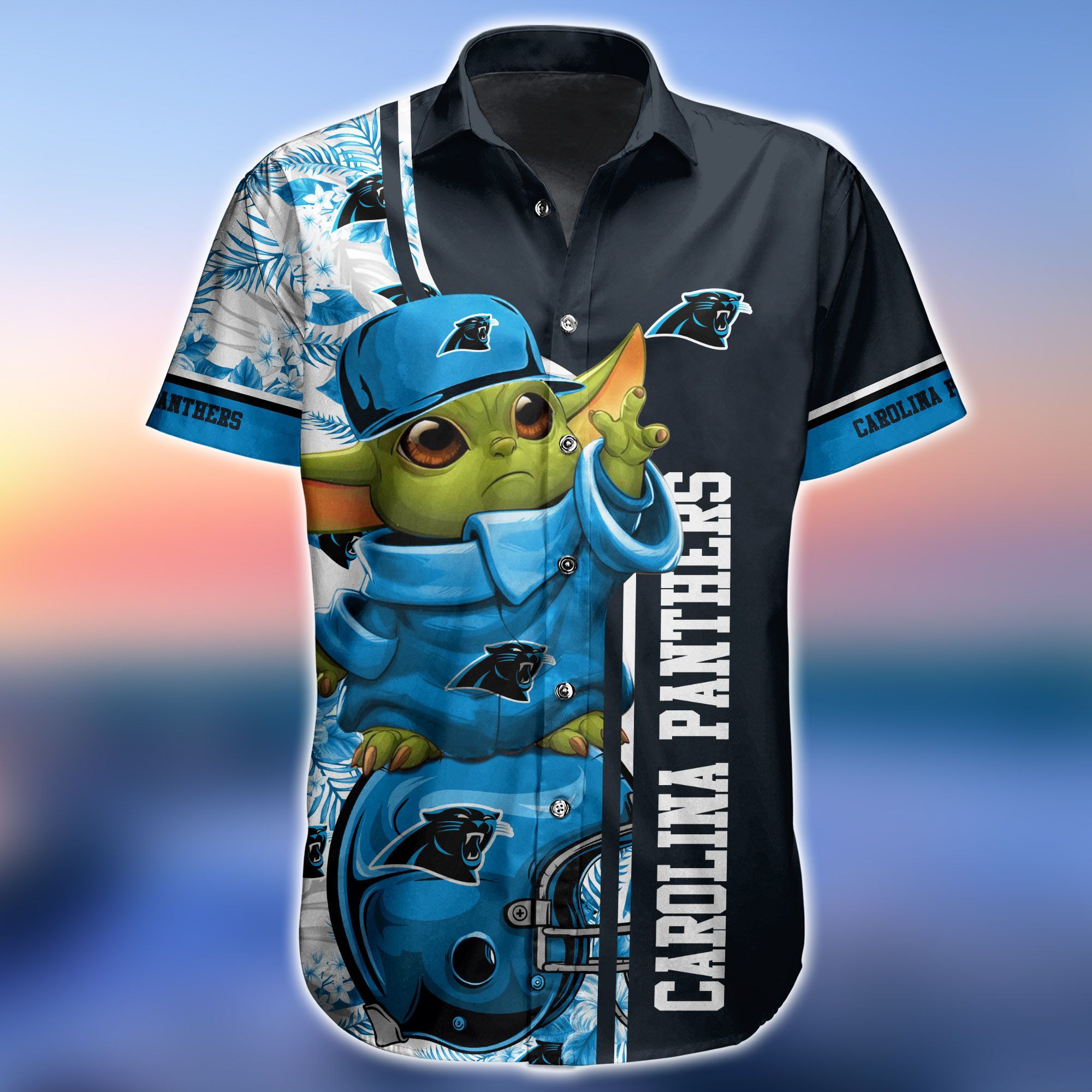 Carolina Panthers NFL Team Logo Baby Yoda Hawaiian Shirt - Freedomdesign