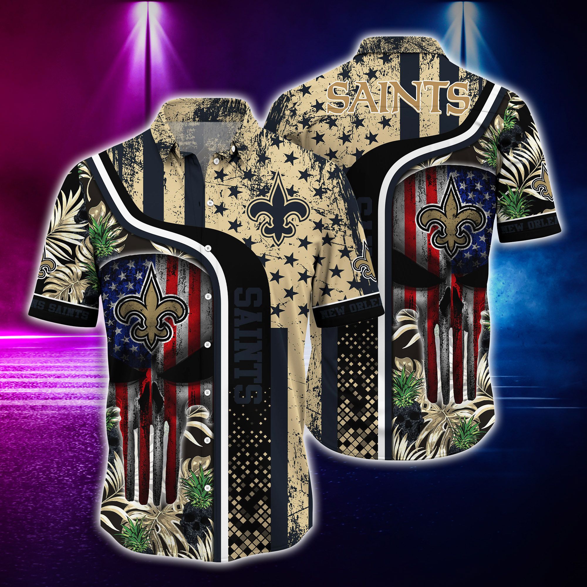 New Orleans Saints Hawaiian Shirt,Aloha Shirt,NFL,Skull Hawaiian