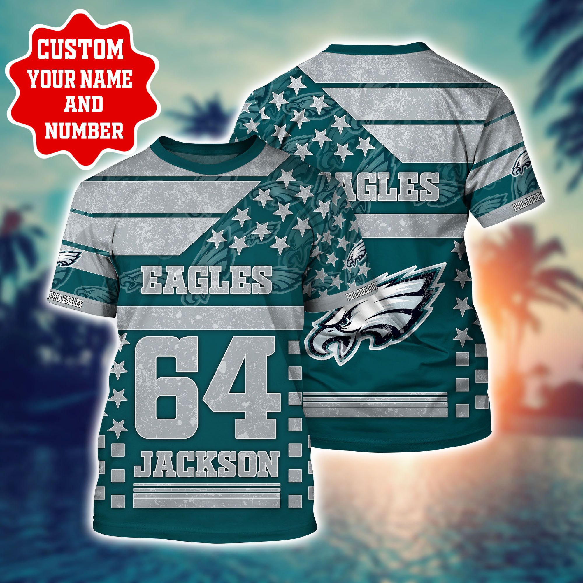 Philadelphia Eagles Custom Name Shells Starfish Hawaiian Shirt