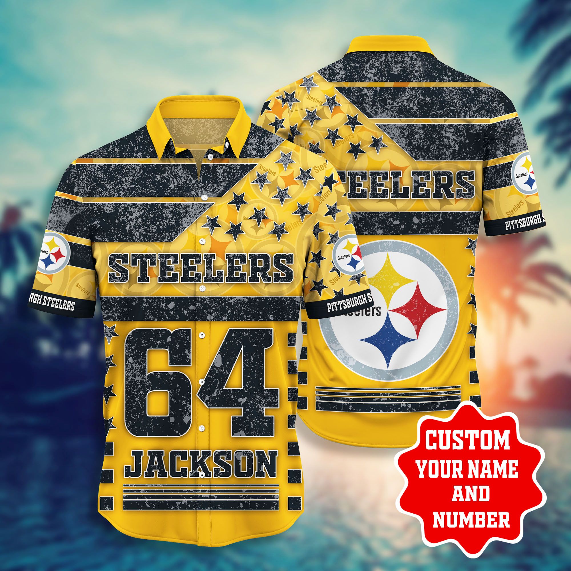 Pittsburgh Steelers Baby Yoda Custom Name Hawaiian Shirt