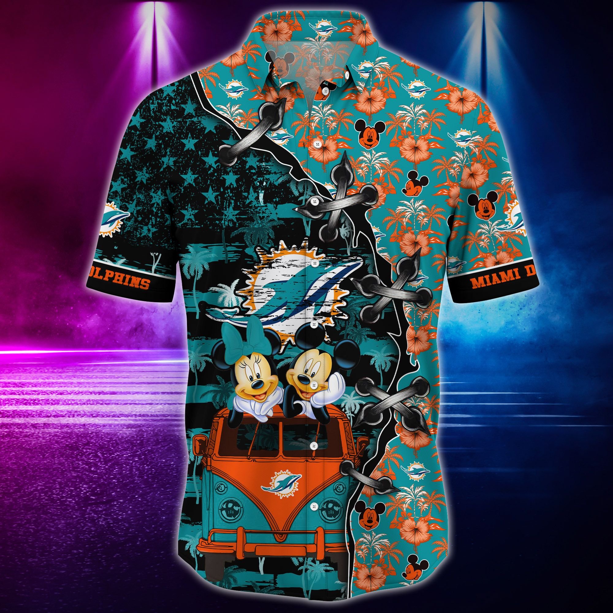 Nfl Miami Dolphins Hawaiian Shirt Mickey Short T Shirt Trending Summer-1