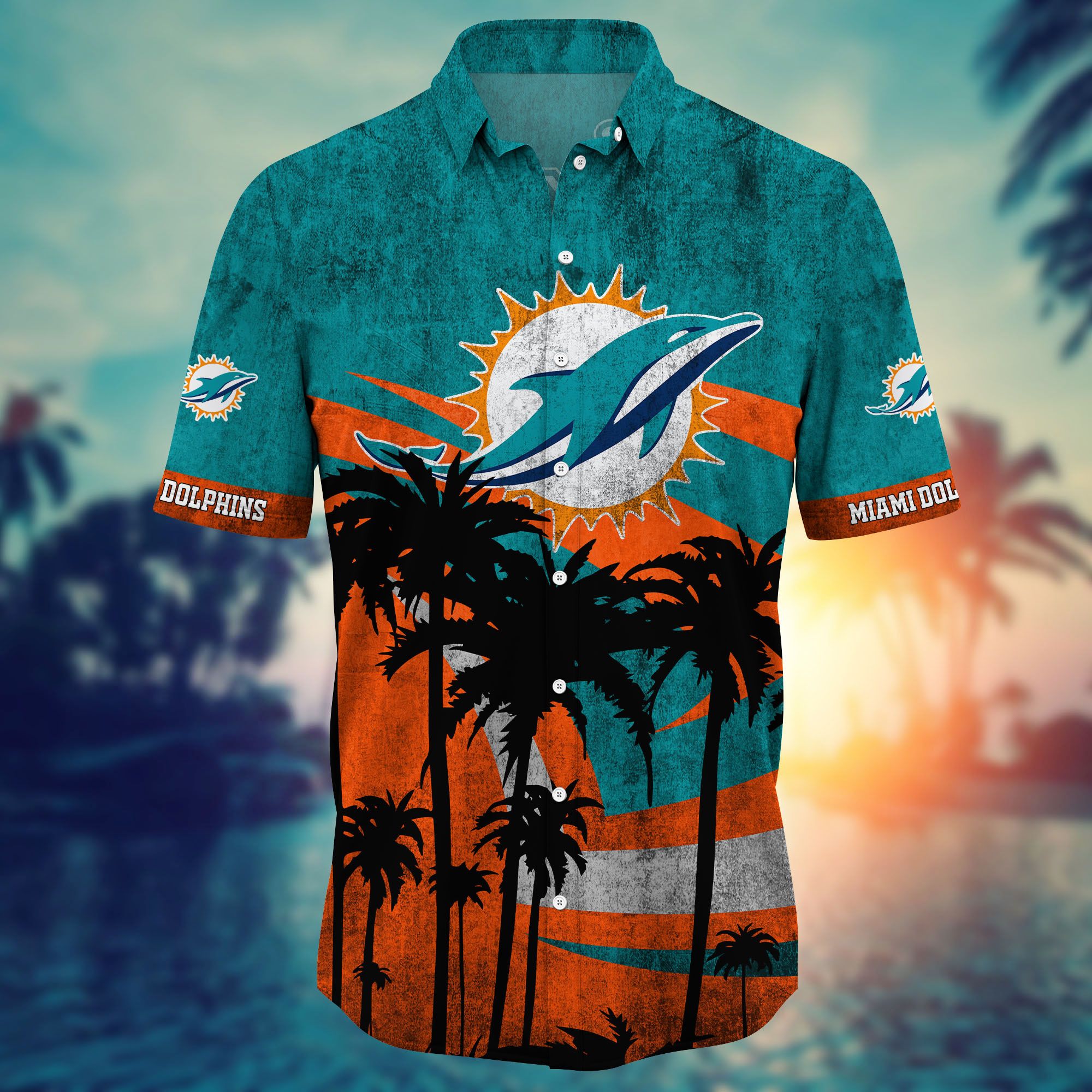 HOT Miami Dolphins Big Logo Personalized Name And Number Hawaiian Shirt