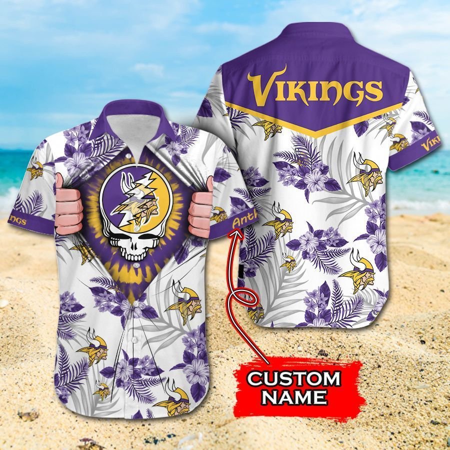 NFL Minnesota Vikings Hawaiian Shirt Custom Name White Purple - Ingenious  Gifts Your Whole Family