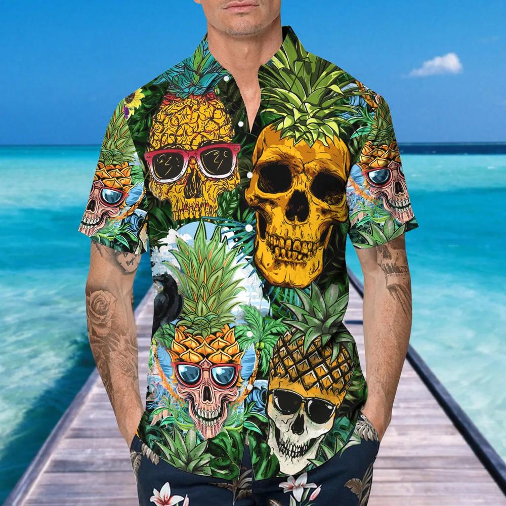 Pineapple Hawaiian Shirt Gun Skull Pineapple Hawaiian Aloha Beach Shirt -  Trendy Aloha