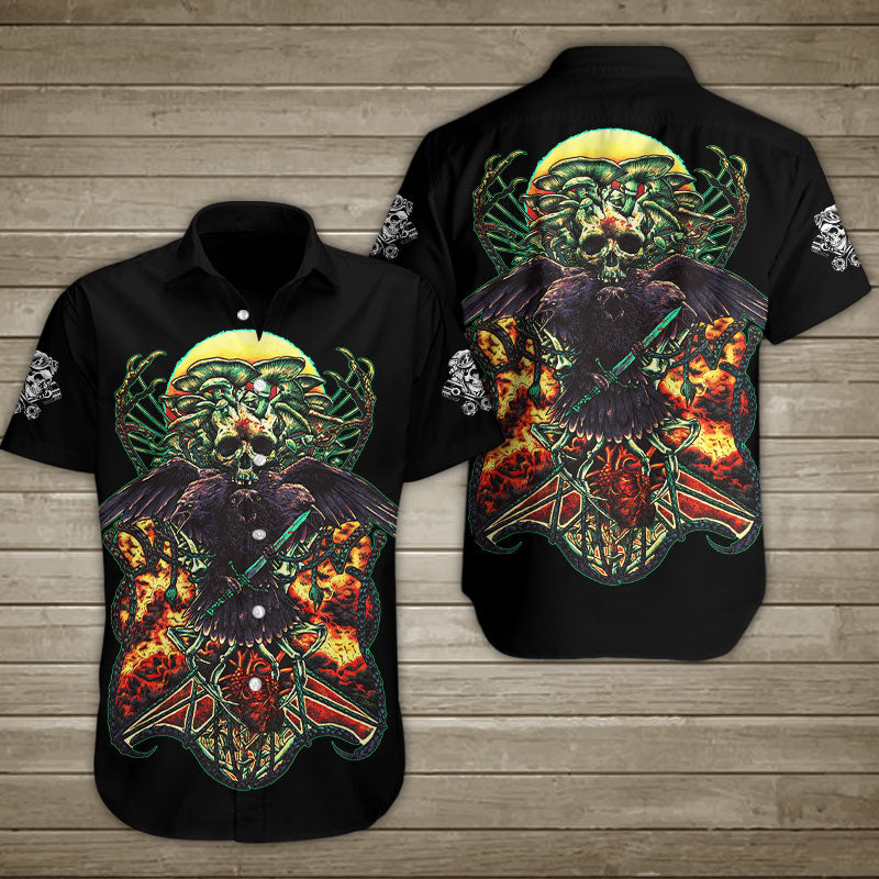 Raven Human Skull Hawaiian Shirt Summer Button Up For Men Women Couple