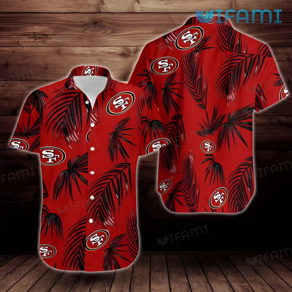 Red 49ers Hawaiian Shirt Palm Leaves San Francisco 49ers Gift