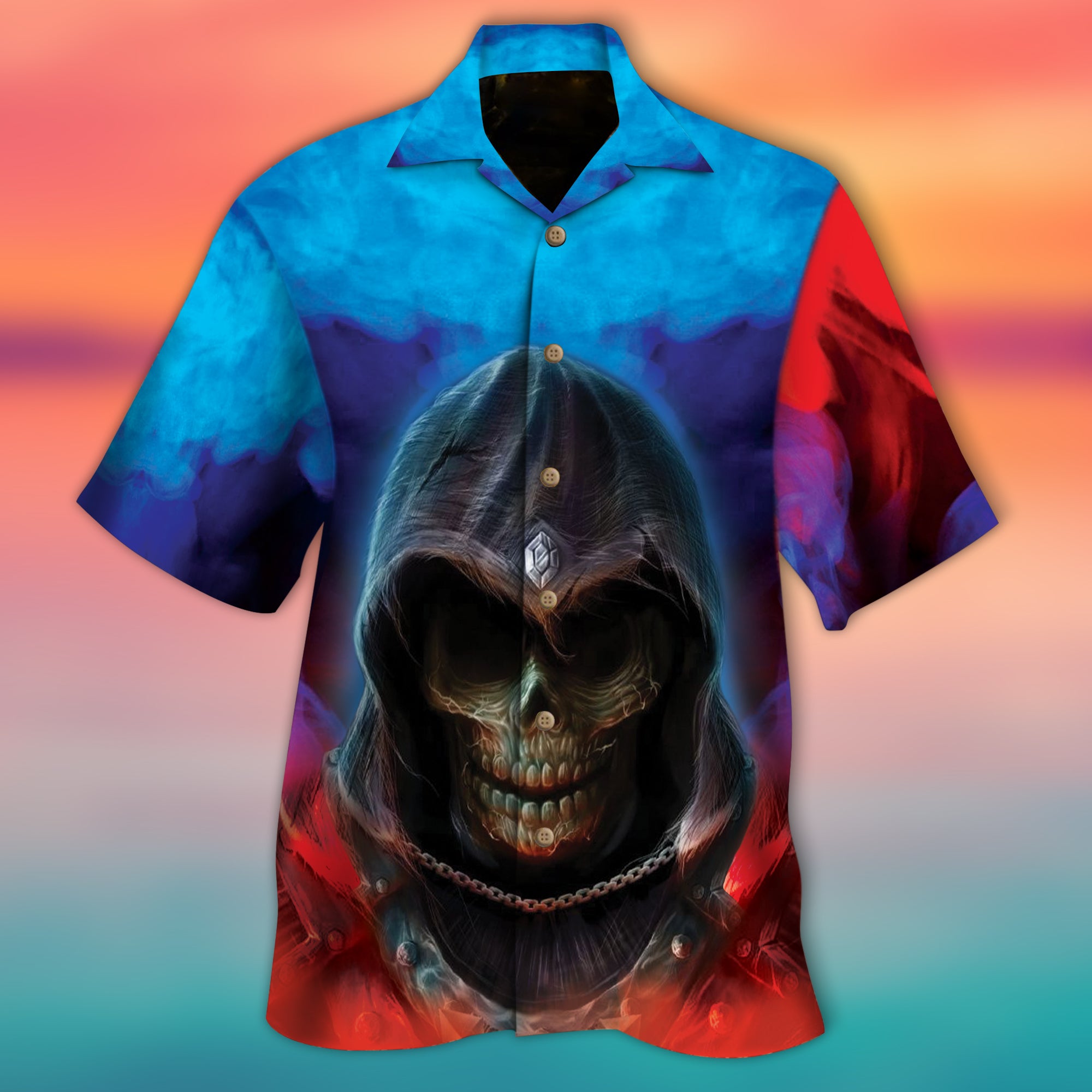 Red Blue Smoke Skull Hawaiian Shirt – Pp09-1