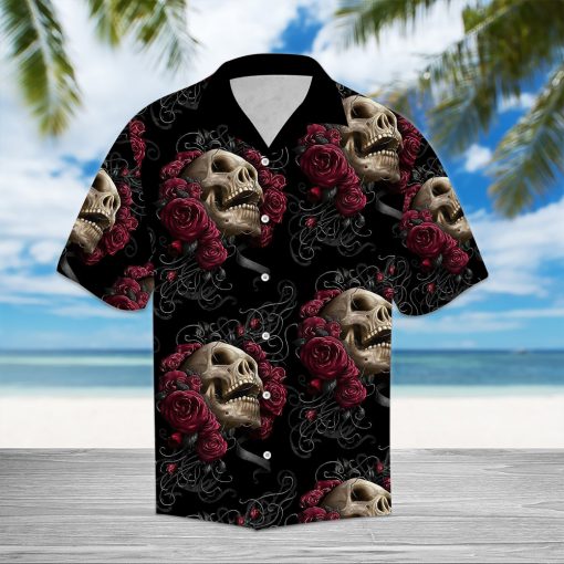 Red Rose Skull Hawaiian Shirt – Gift For Skull Lover