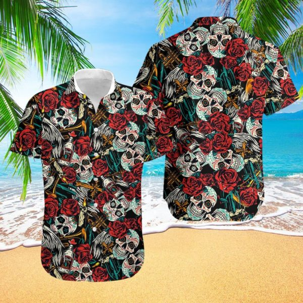 Sugar Skull Floral Philadelphia Eagles Hawaiian Shirt - Teexpace