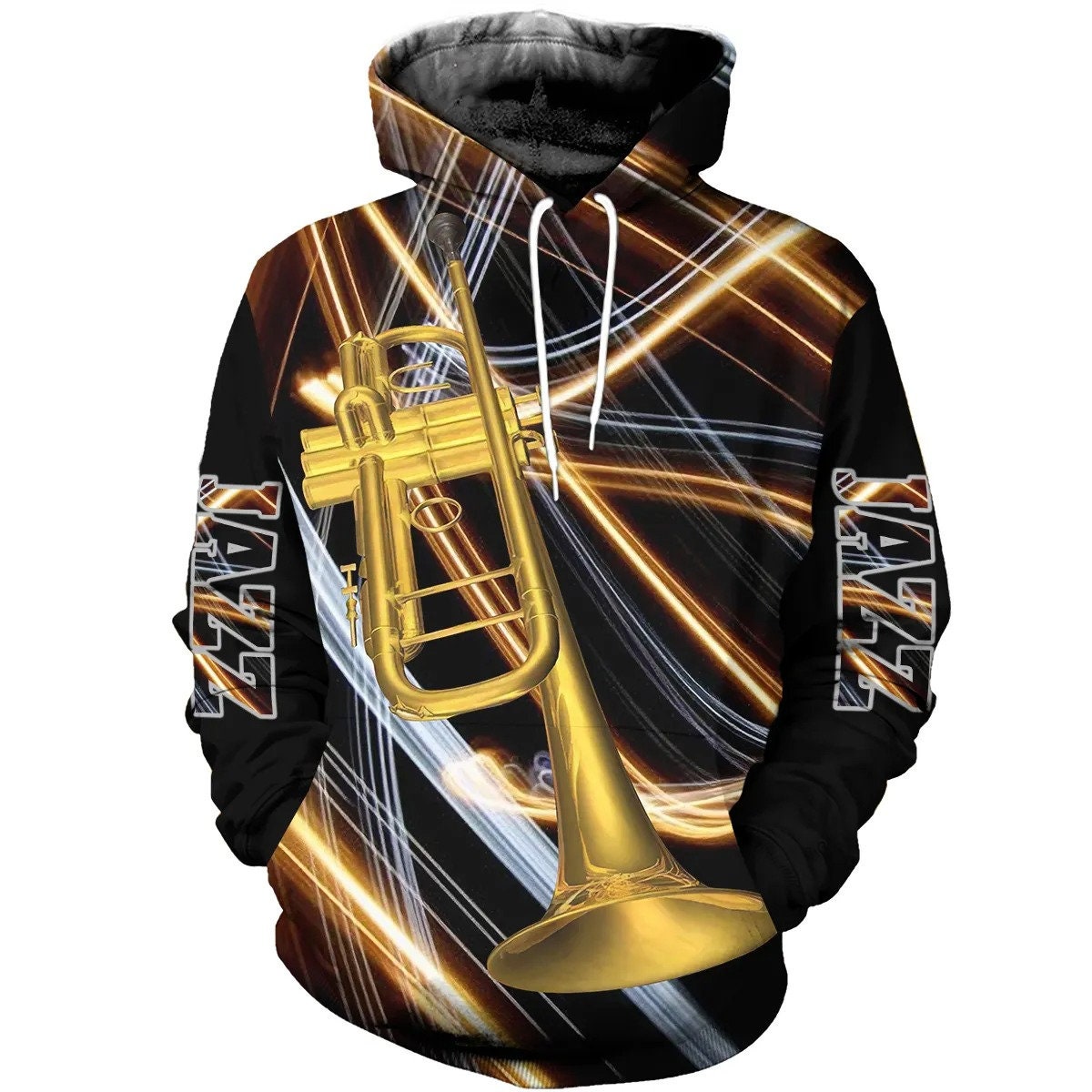 3Ds Alls Overs Printeds Jazzs Arts Trumpets AOPs Unisexs Hoodies