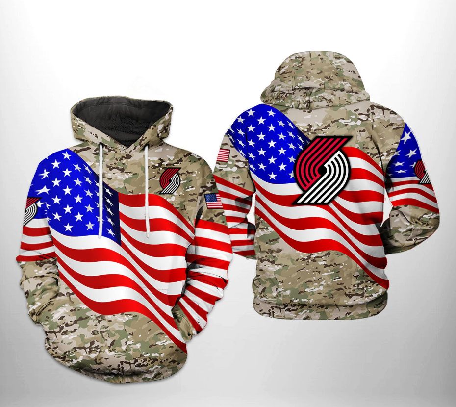 Portland Trailblazers NBA US Flag Camo Veteran Team 3D Printed Hoodie