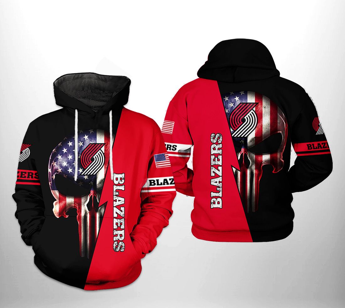 Portland Trailblazers NBA US Flag Skull Team 3D Printed Hoodie