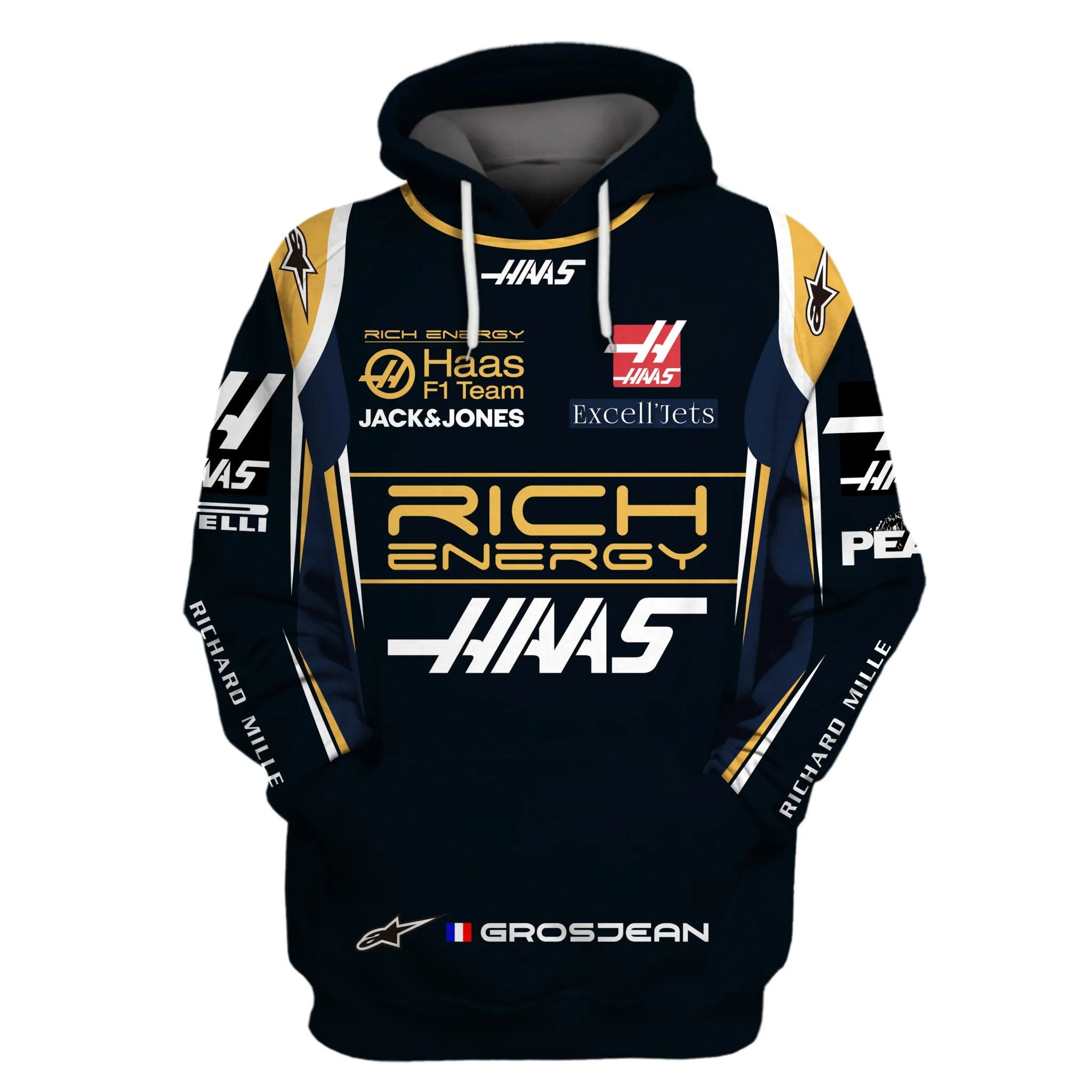 Rich Energy 3D Haas F1 Racing Team Haas Grosjean Team AOP Unisex Hoodie