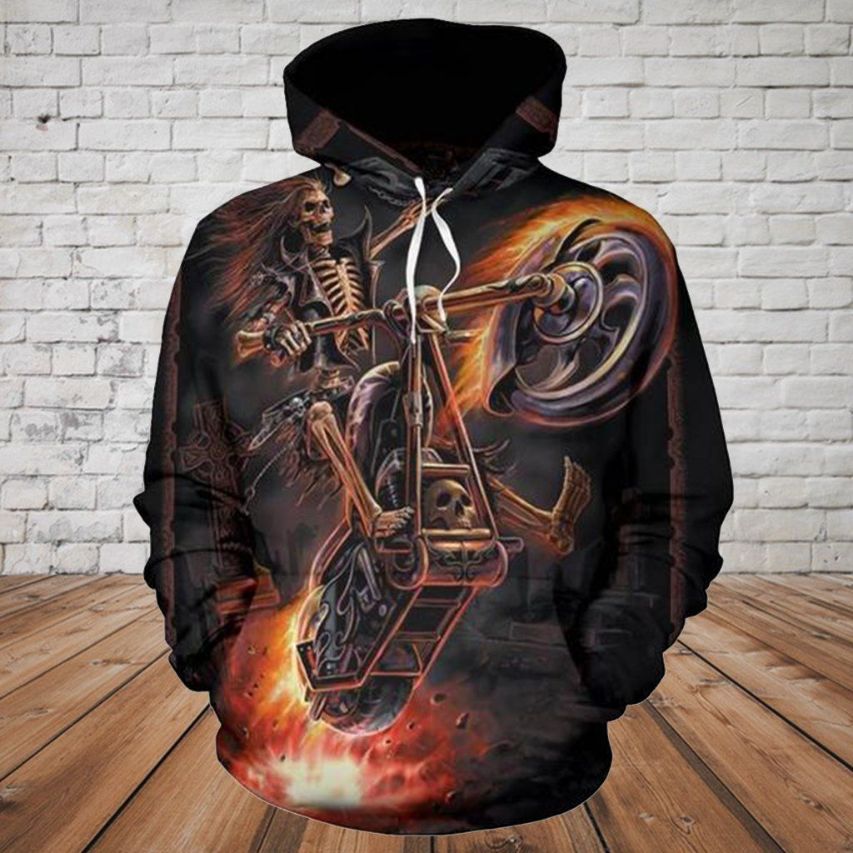 Riding Skeleton Skull Red 3d Zip Hoodie
