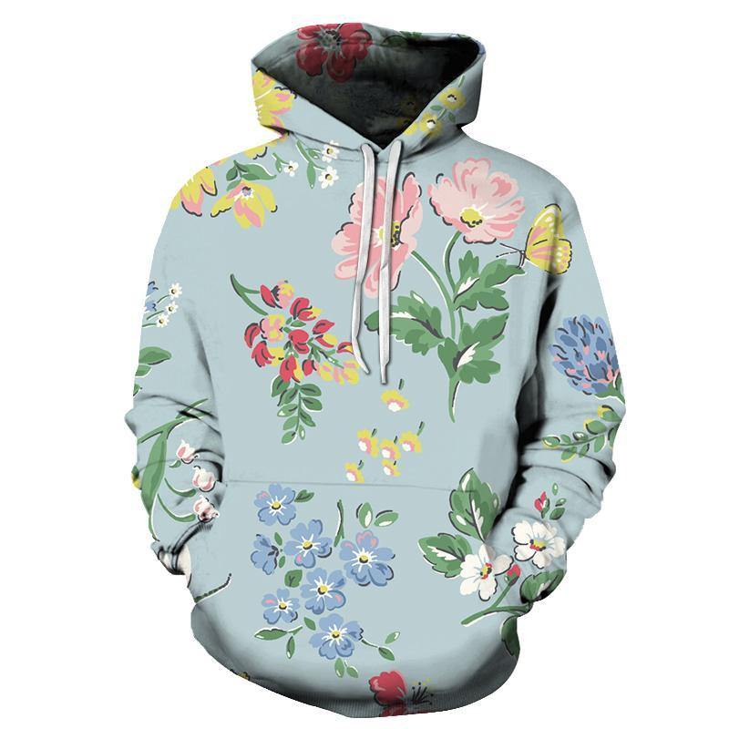 Floral Cyan 3D Sweatshirt Hoodie Pullover