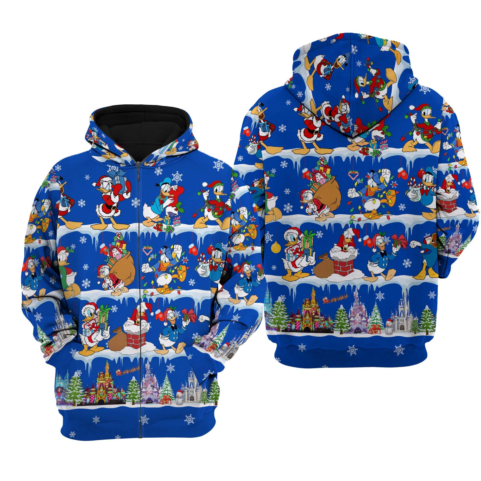 Donald Duck Christmas Disney Sweat Fleece Stylist Unisex Cartoon Graphic Outfits Clothing Men Women Kids Toddlers AOP Unisex Hoodie