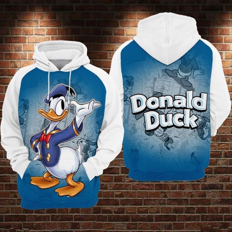 Donald Duck Comic Style Blue  White Over Print 3d Zip Hoodie