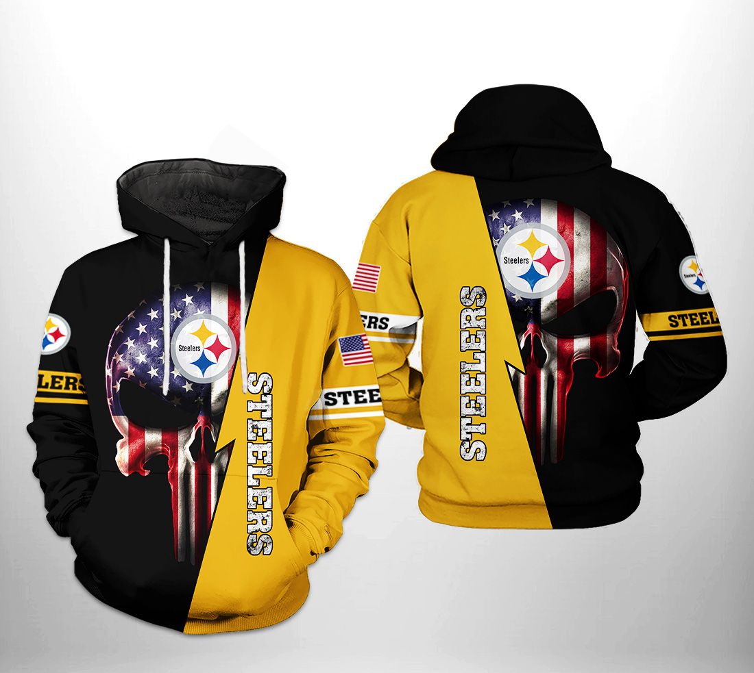 Pittsburgh Steelers NFL SKull Funny Yellow 3D Hoodie Zip Hoodie