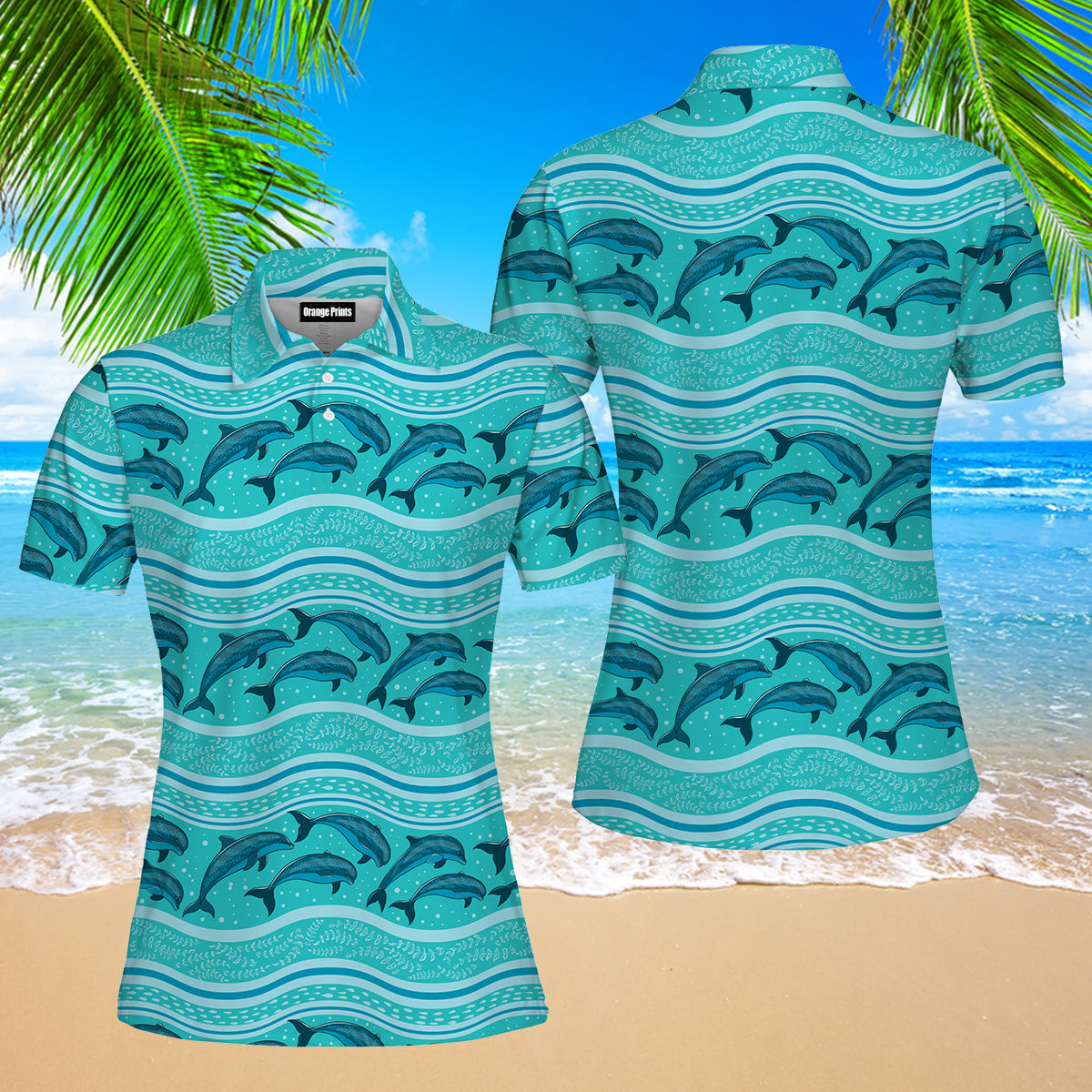 A Flock Of Dolphins In The Sea Pattern Polo Shirt  For Women  PO5381