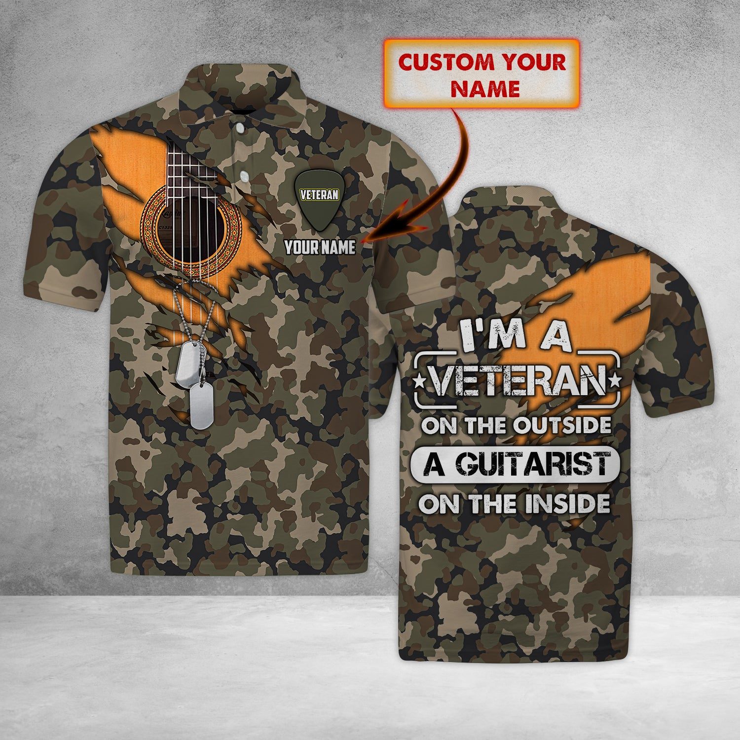 A Veteran And A Guitarist Custom Name Polo Shirt  For Men & Women  PN1234