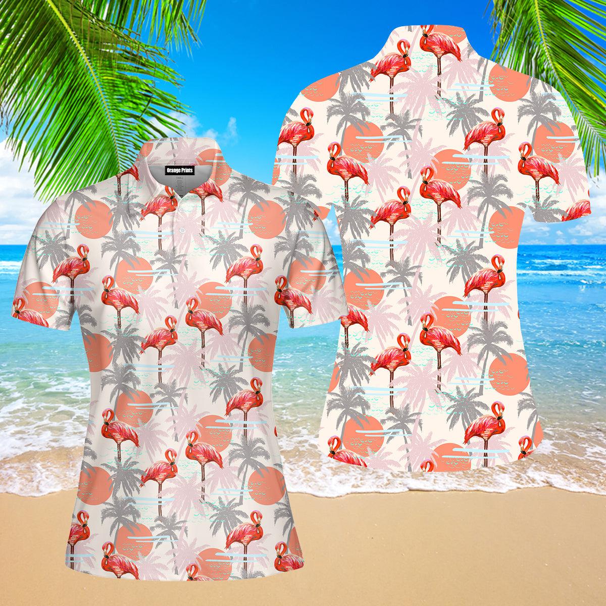 Flamingo Floral Summer Polo Shirt  For Women  PO1437