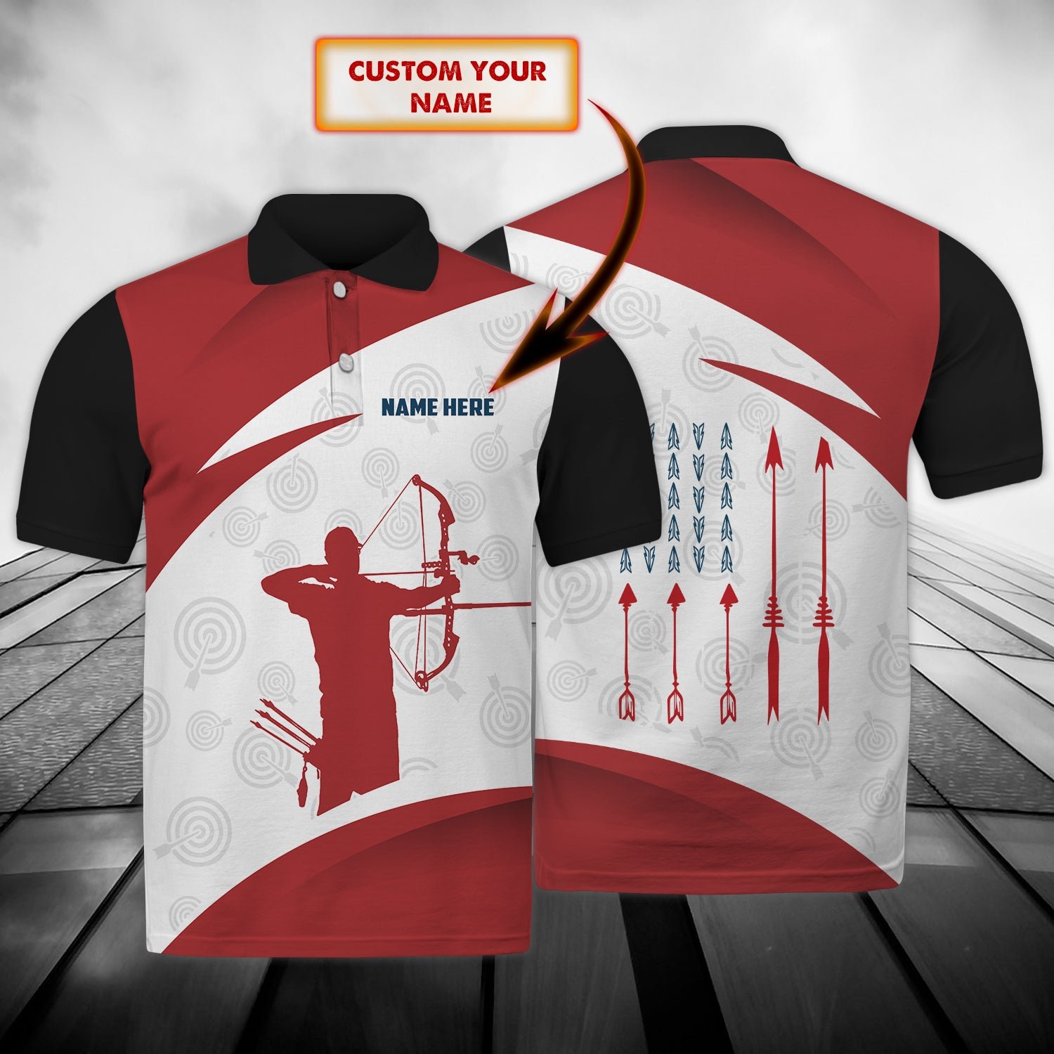 Red Archery Custom Name Polo Shirt  For Men & Women  PN1618