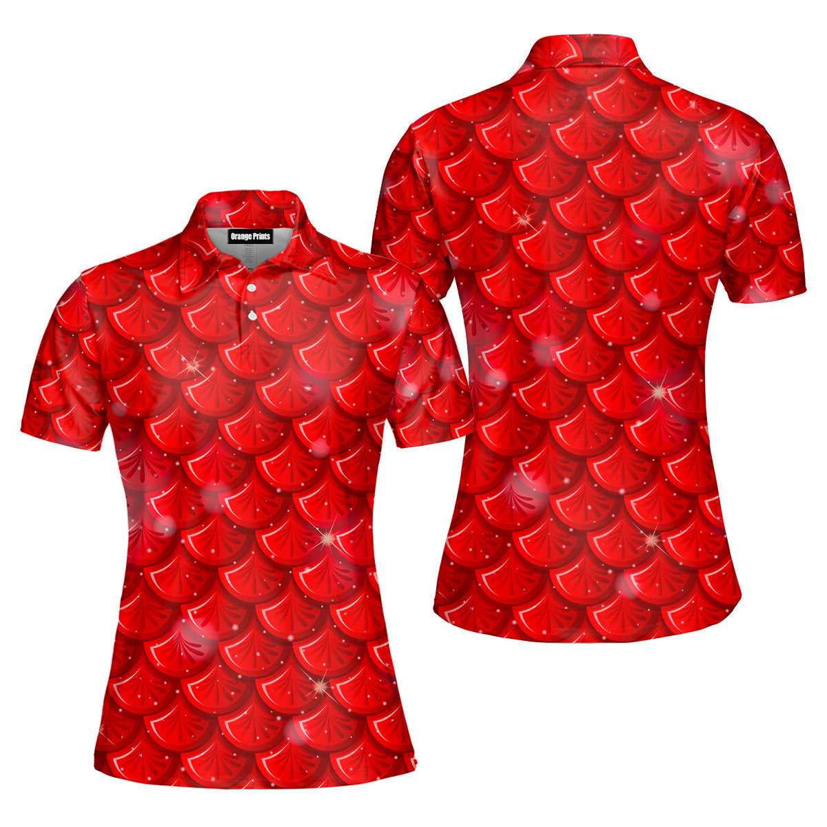 Red Mermaid Scales Polo Shirt  For Women  PO5661