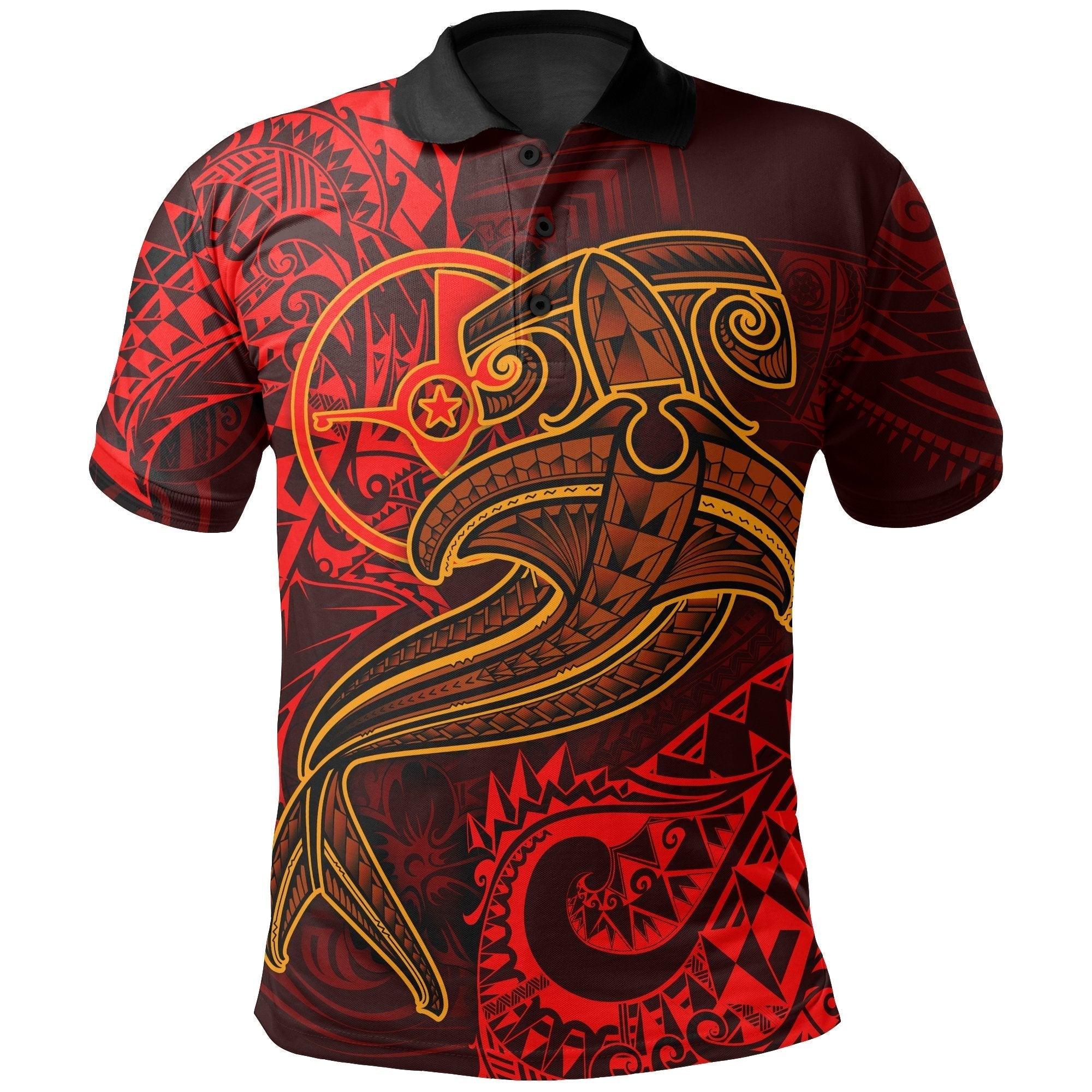 Red Shark Polynesian Tattoo Polo Shirt  For Men & Women  PO1321