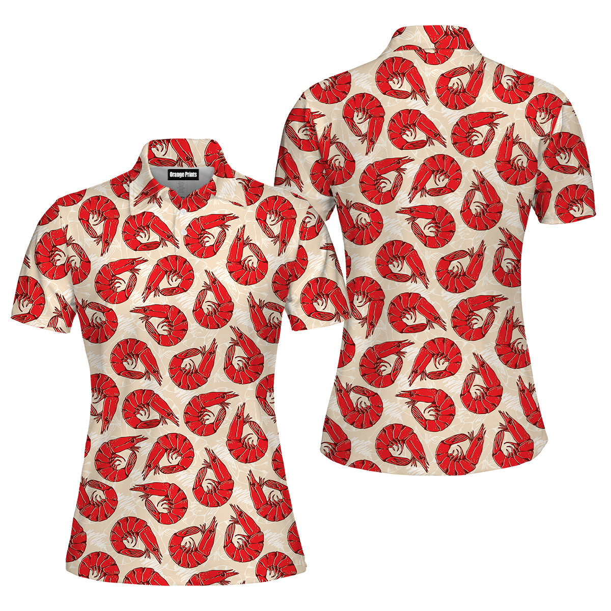 Red Shrimps Pattern Polo Shirt  For Women  PO5366