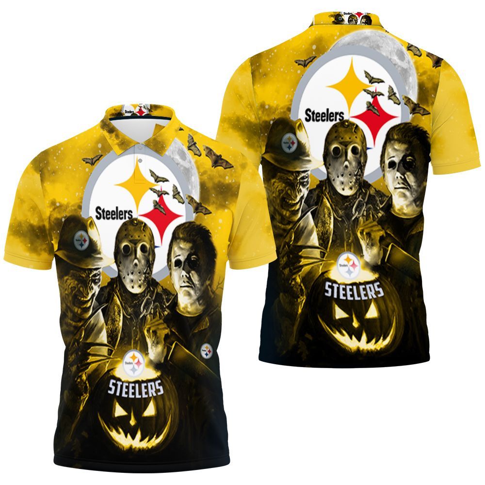 Halloween Freddy Jason Michael Myers Loves Pittsburgh Steelers Pumpkin Head 3d Polo Shirt All Over Print Shirt 3d T-shirt
