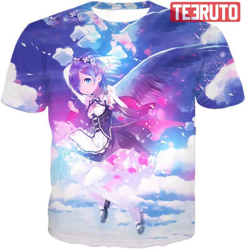 Rezero Cute Blue Hair Flying Anime Maid Rem Action Tee 3D AOP T-Shirt