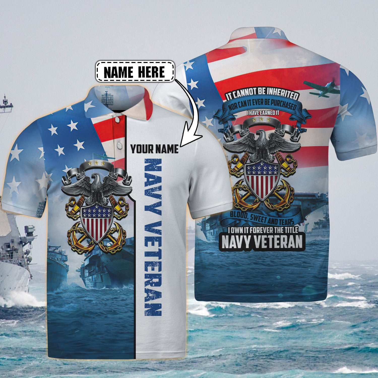 Veteran Navy Custom Name Polo Shirt  For Men & Women  PN1314