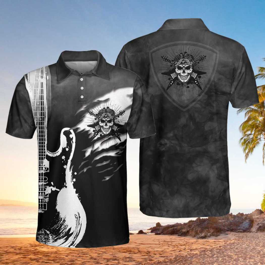 Guitar And Skull Short Sleeve Polo Shirt, Polo Shirts For Men And Women, Streetwear Polo Shirt