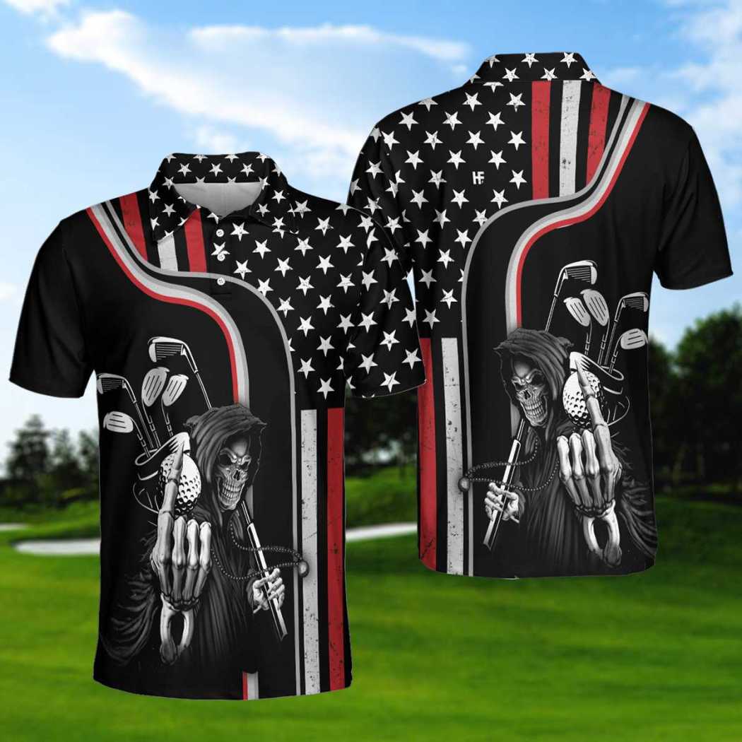 Reaper American Flag Short Sleeve Golf Polo Shirt, Polo Shirts For Men And Women