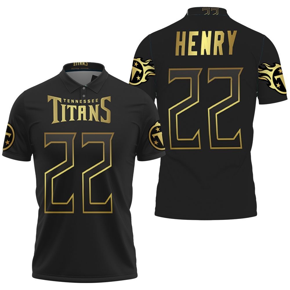 22 Derrick Henry Tennessee Titans Black Golden Edition Jersey Inspired Style Polo Shirt All Over Print Shirt 3d T-shirt
