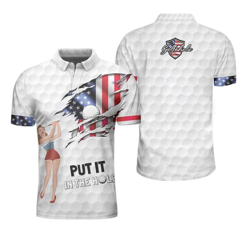 Golf American Flag Pin Up Girl Polo Shirt