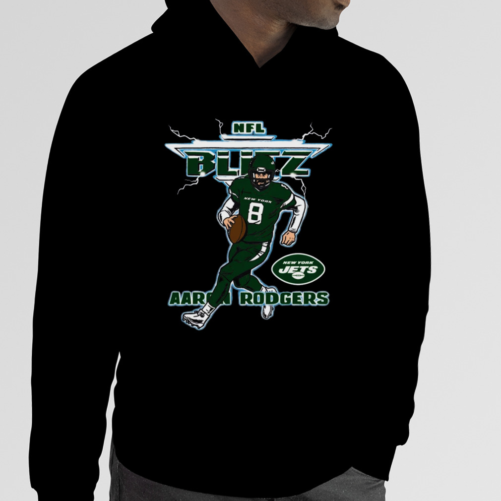 Aaron Rodgers New York Jets Homage Blitz Graphic T-shirt