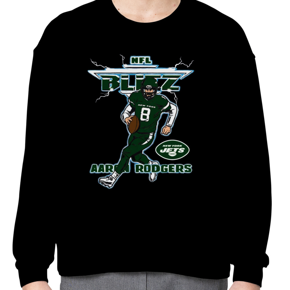 Aaron Rodgers New York Jets Homage Blitz Graphic T-shirt