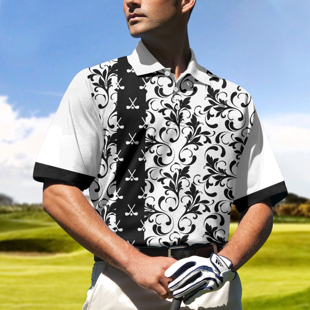Floral Golf Pattern In White Polo Shirt