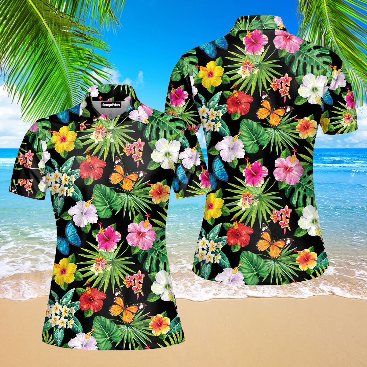 Flower And Leaves Tropical Polo Shirt  For Women  PO5547