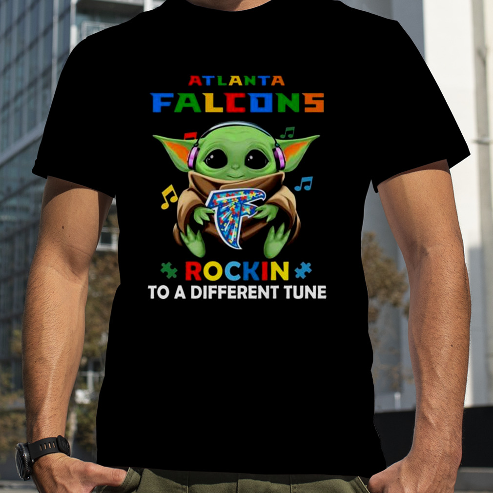 Baby Yoda Hug Atlanta Falcons Autism Rockin To A Different Tune Shirt