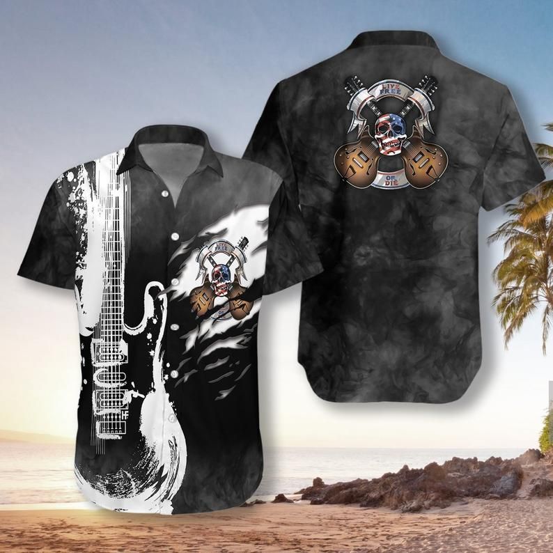 Live Free Or Die Guitar Balck White Unique Design Hawaiian Shirt