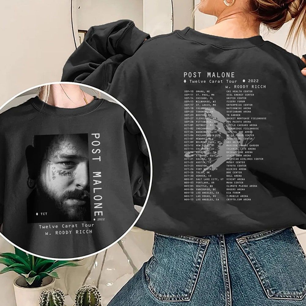 Post Malone Twelve Carat 2022 Tour Roddy Ricch 2 Side T-Shirt