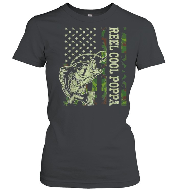 Reel Cool Poppa Camouflage Fish American Flag Shirt